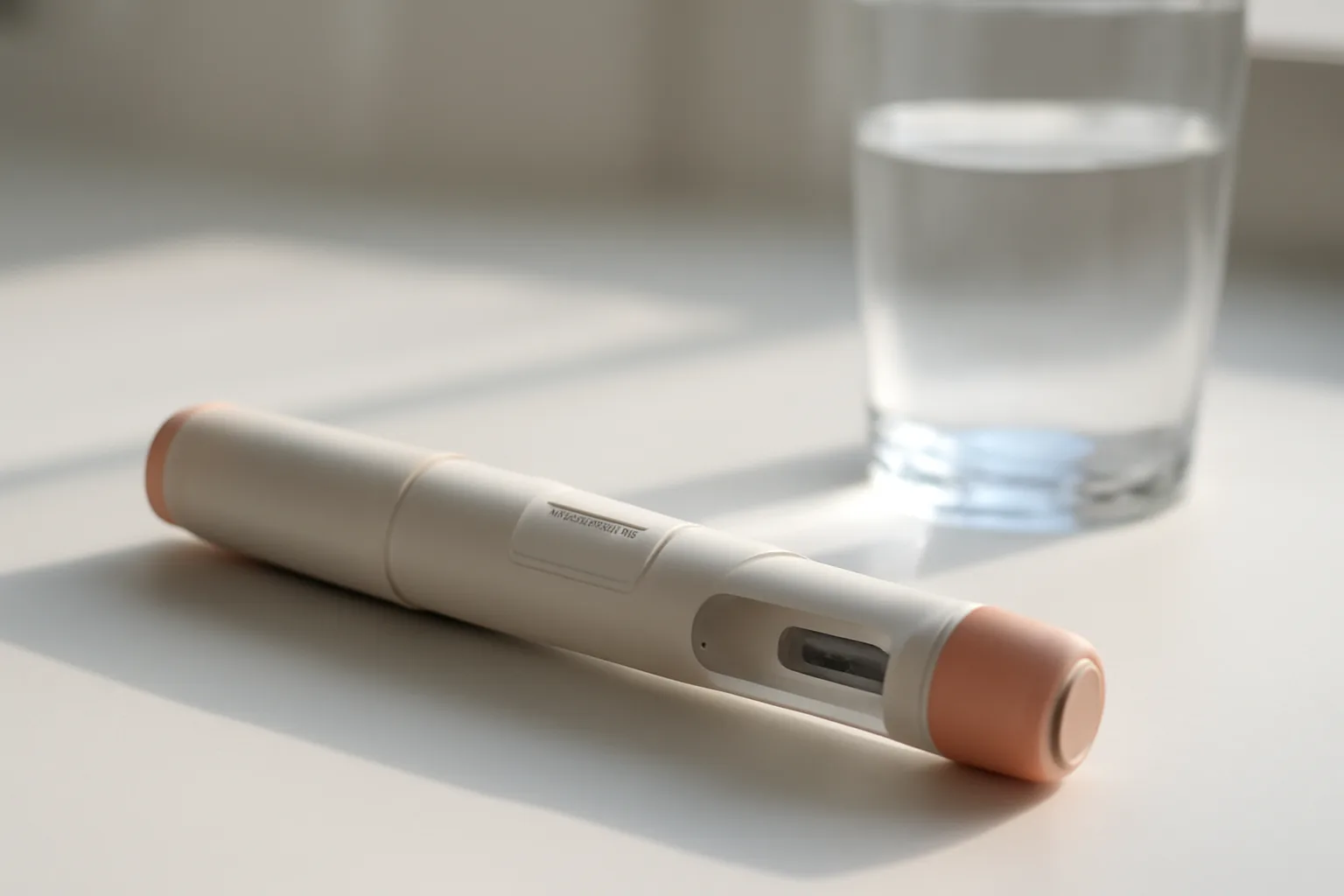 Autoinjector pen for PT-141 peptide treatment on a clean countertop