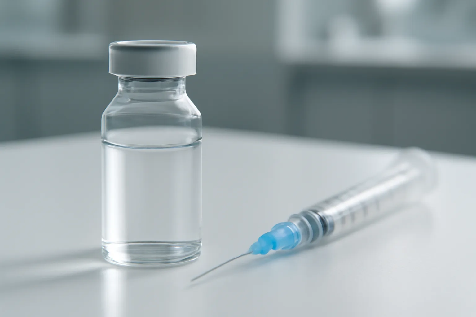 Sterile medical vial and syringe representing prescription PT-141 bremelanotide injection